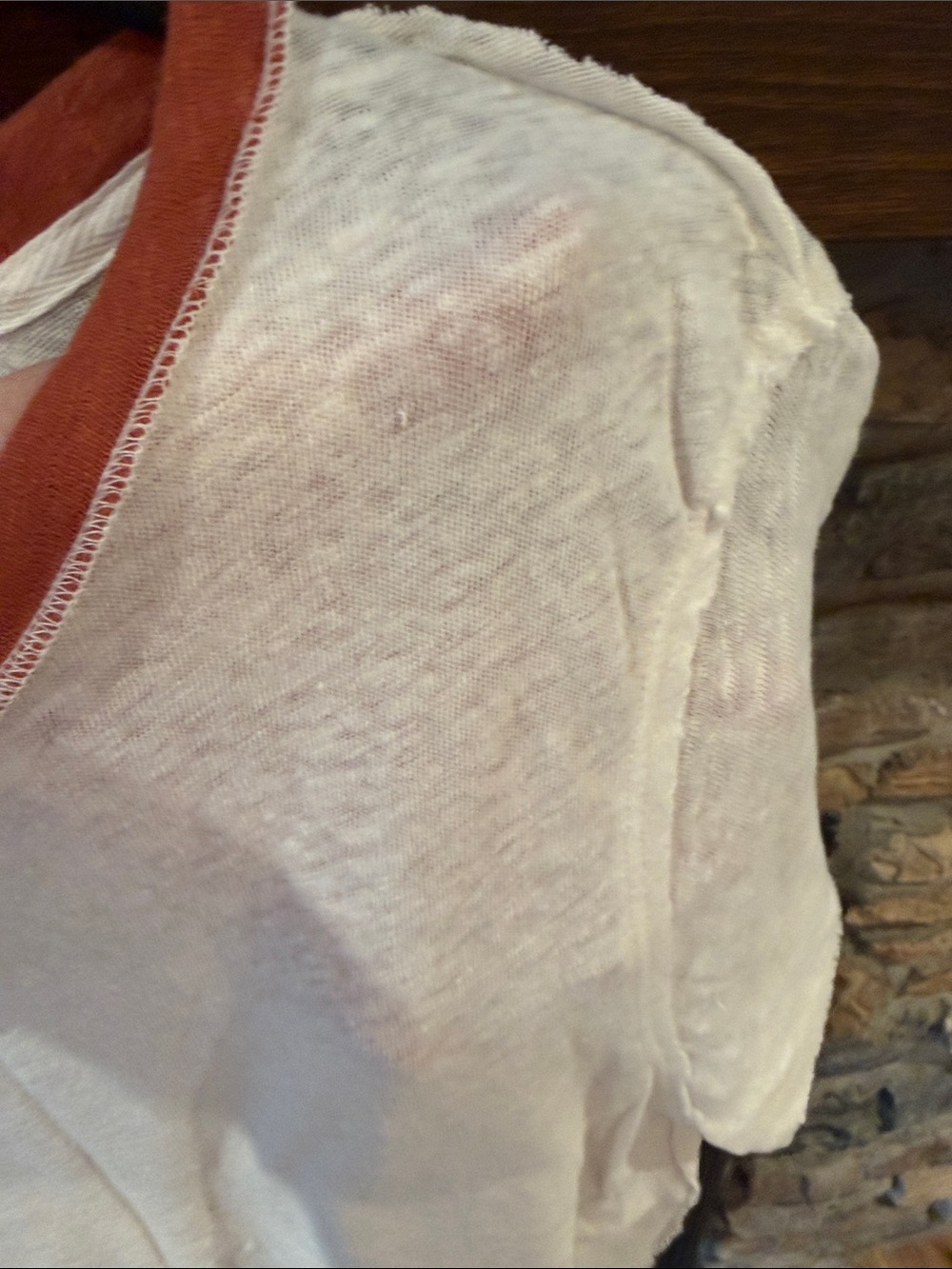 We The Free Cream Short Sleeve Tee with Rust Neck Trim - Picture 4 of 7